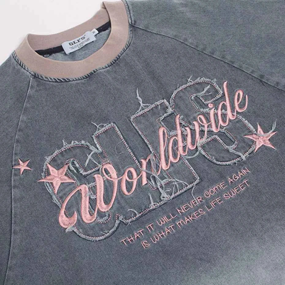 Streetwear Patchwork Denim Oversized T-Shirts