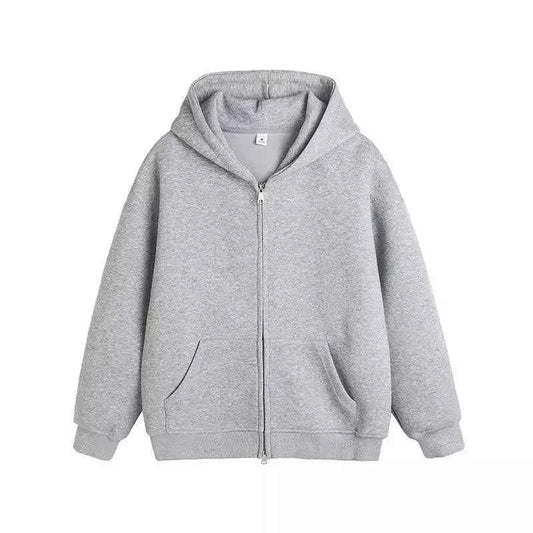 Plain Color Double Zipper Hoodie