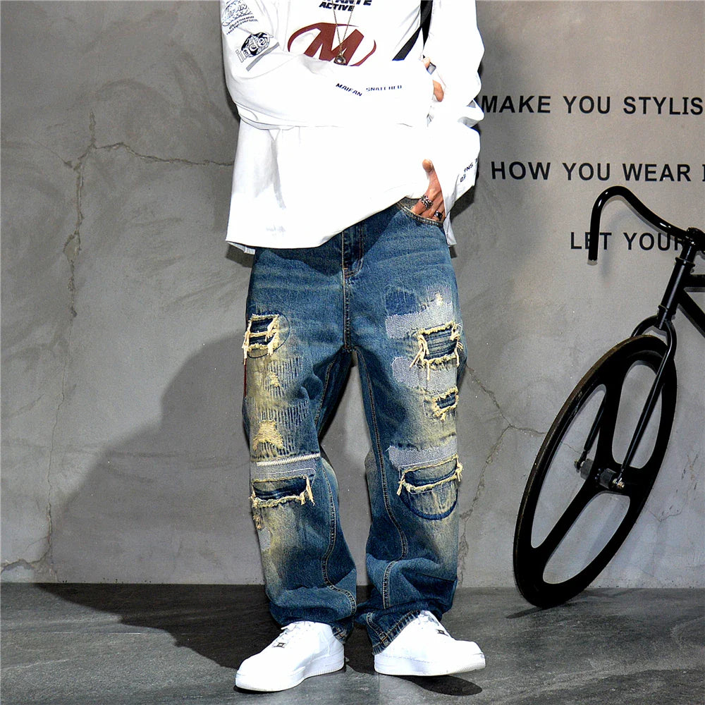 AM26 Ripped Patch Washed Jeans