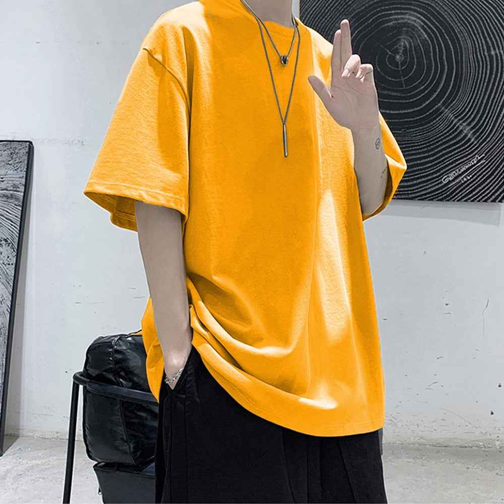 Loose Round Neck Plain T-Shirt