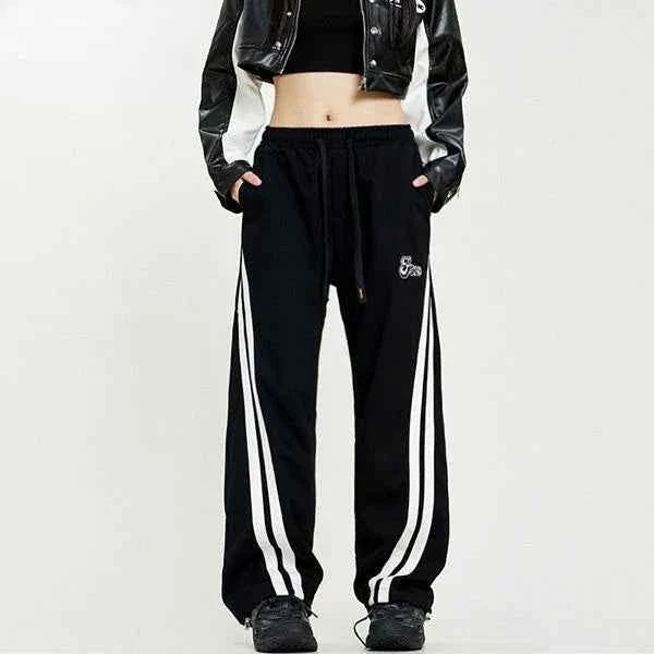 Streetwear Oversize Striped Jogging Sweatpants - Women’s Straight-Leg Baggy Tracksuit Bottoms