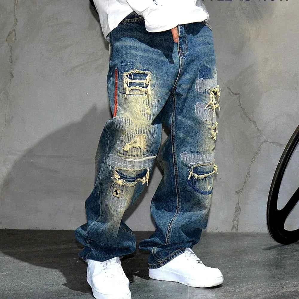 AM26 Ripped Patch Washed Jeans