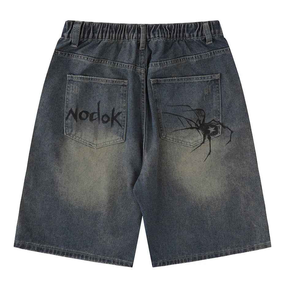 Nodok Spider Cobweb Blue Jean Shorts