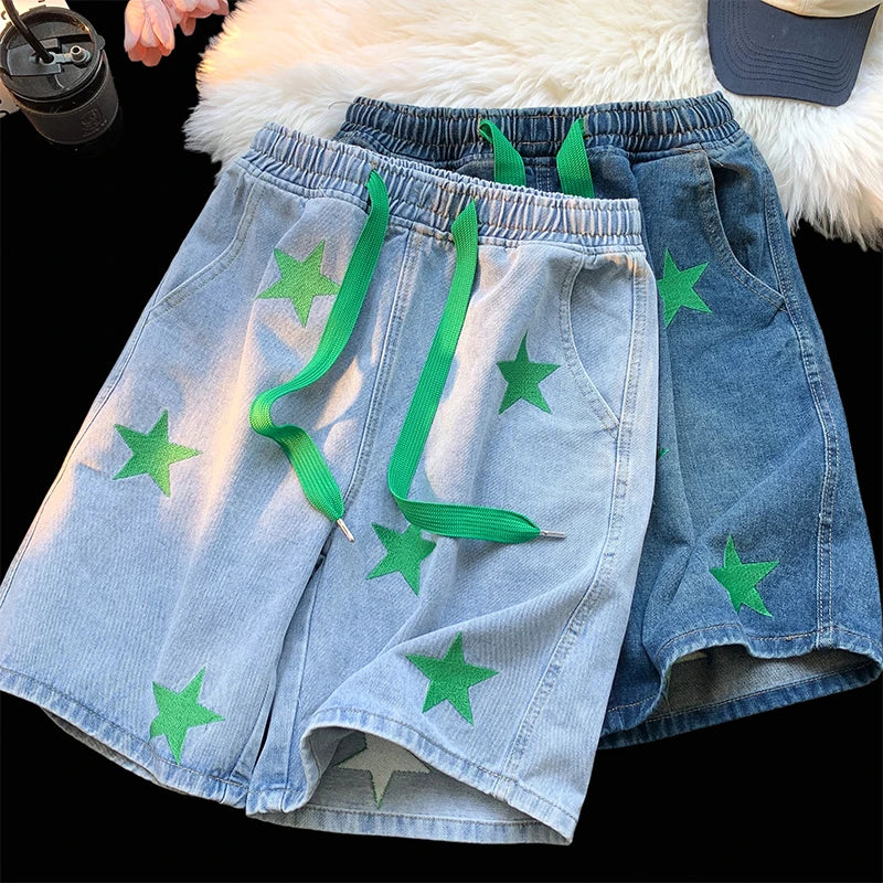 Five-point Star Patchwork Elastic Waist Shorts