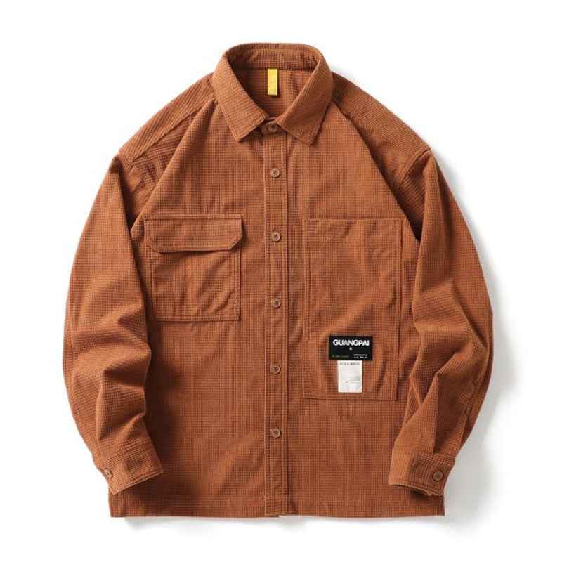 Corduroy Waffle Plaid Semi Collar Overshirt