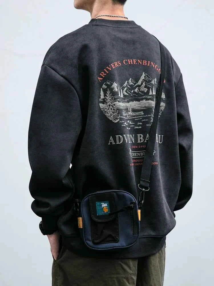 Gray Color Mountain Valley Design Sweater