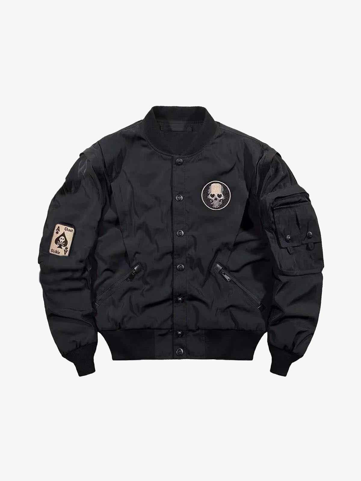 Devil Skull Button-Up Bomber Jacket