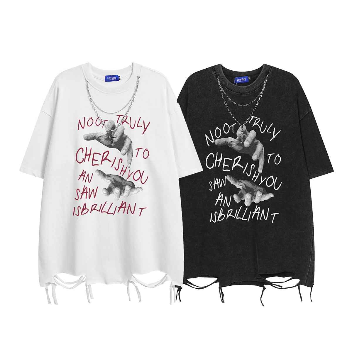 Hand Sketch Ripped Streetwear T-Shirt
