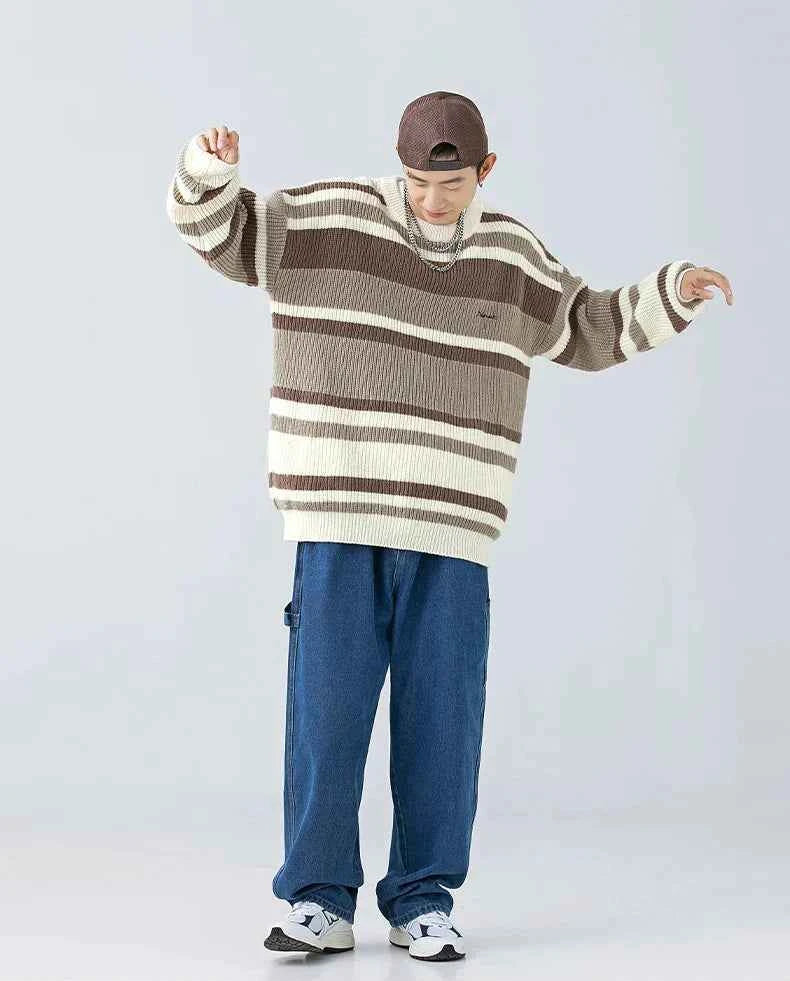 Stripe Embroidery Crochet Sweater