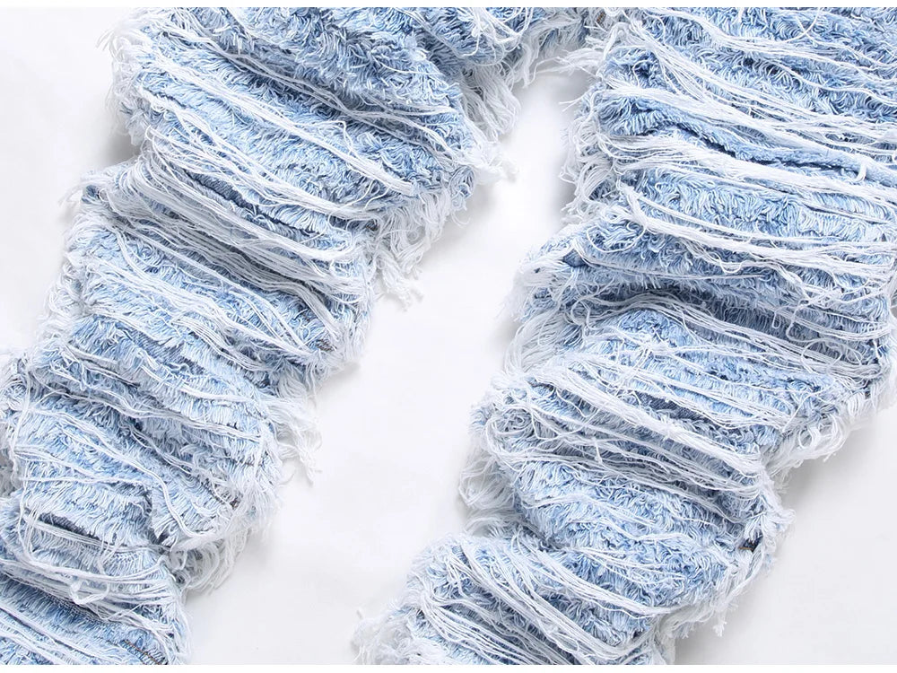 Light Blue Fringe Destroyed Jeans