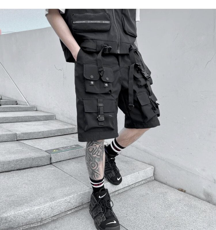Darkwear Multiple Cargo Buckles Pockets Shorts