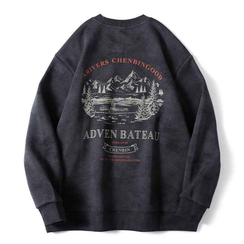 Gray Color Mountain Valley Design Sweater