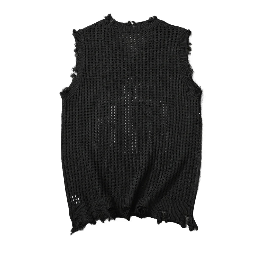 Solid Star Knitted Ripped Vest
