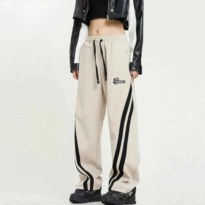 Streetwear Oversize Striped Jogging Sweatpants - Women’s Straight-Leg Baggy Tracksuit Bottoms