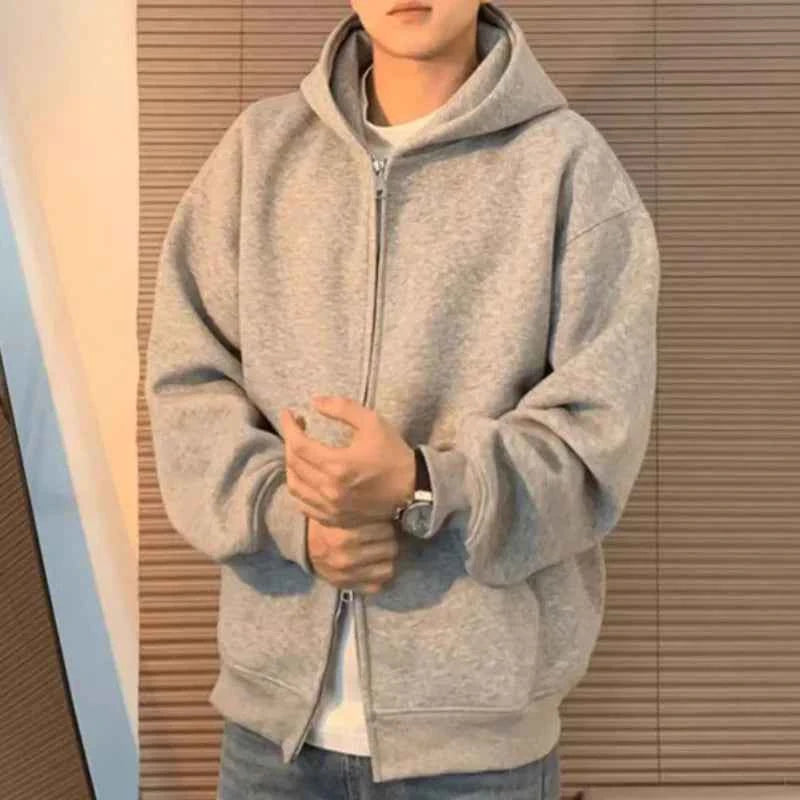 Plain Color Double Zipper Hoodie