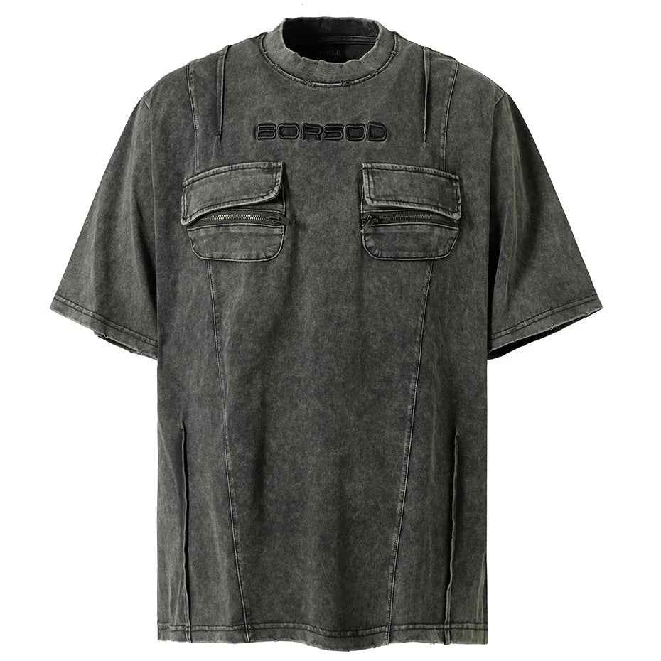 Oversized Cargo Pockets Patchwork T-Shirts