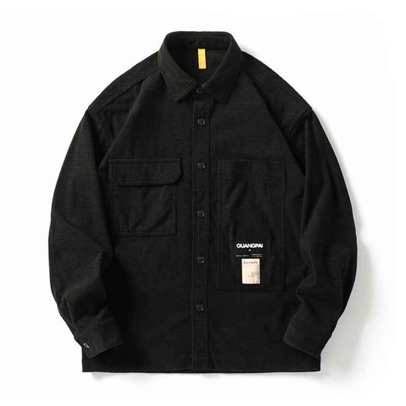 Corduroy Waffle Plaid Semi Collar Overshirt
