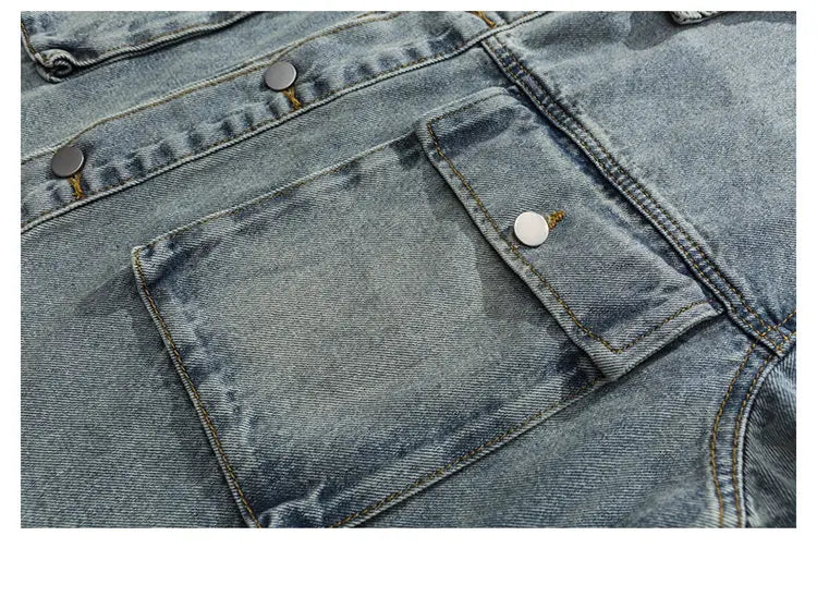 Tied Die Lapel Button Up Jean Jacket