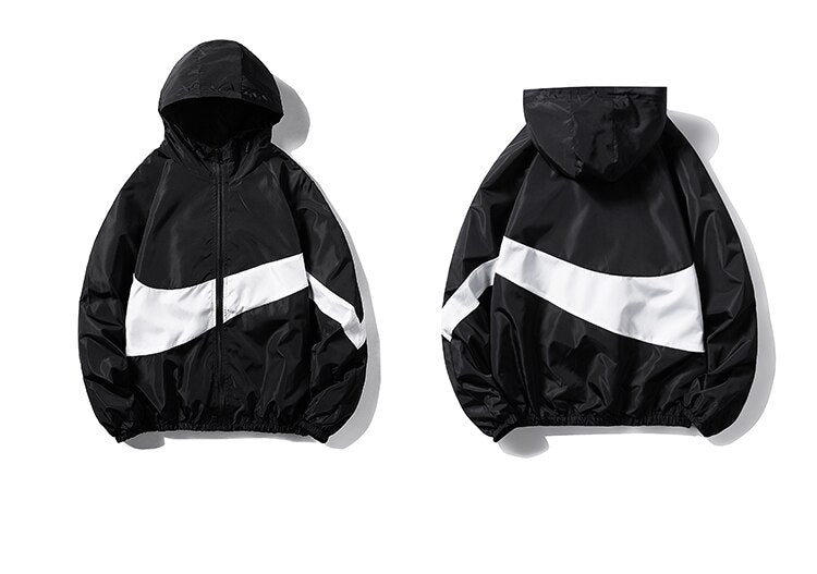 Horizontal Broad Stripe Zipper Hoodie