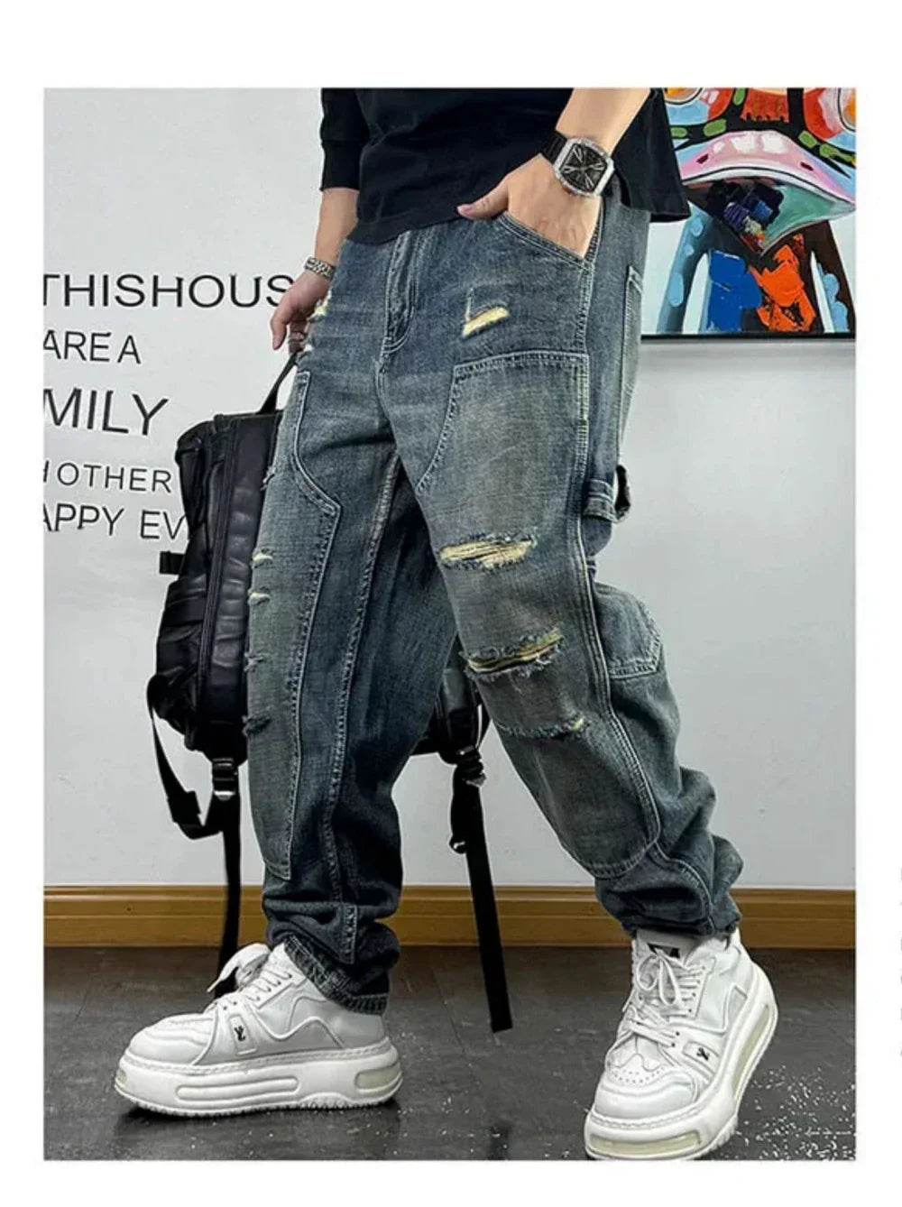 Ripped Denim Carpenter Jeans