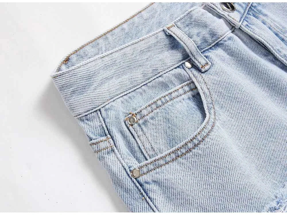 Light Blue Fringe Destroyed Jeans