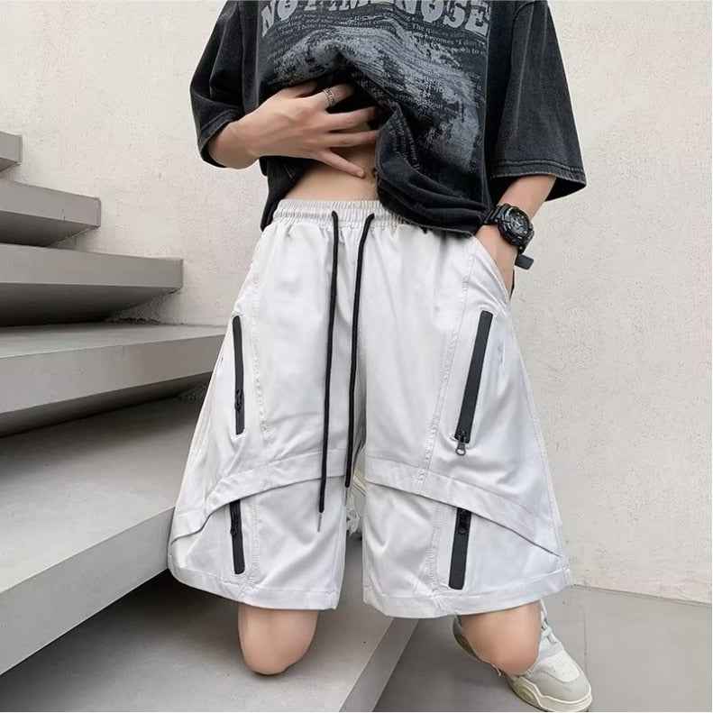 Multi Zipper Style Elastic Waist Shorts