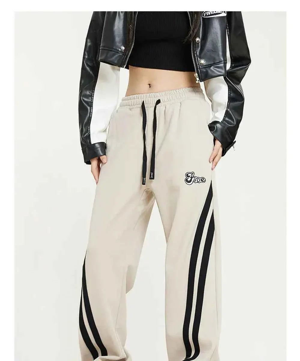 Streetwear Oversize Striped Jogging Sweatpants - Women’s Straight-Leg Baggy Tracksuit Bottoms