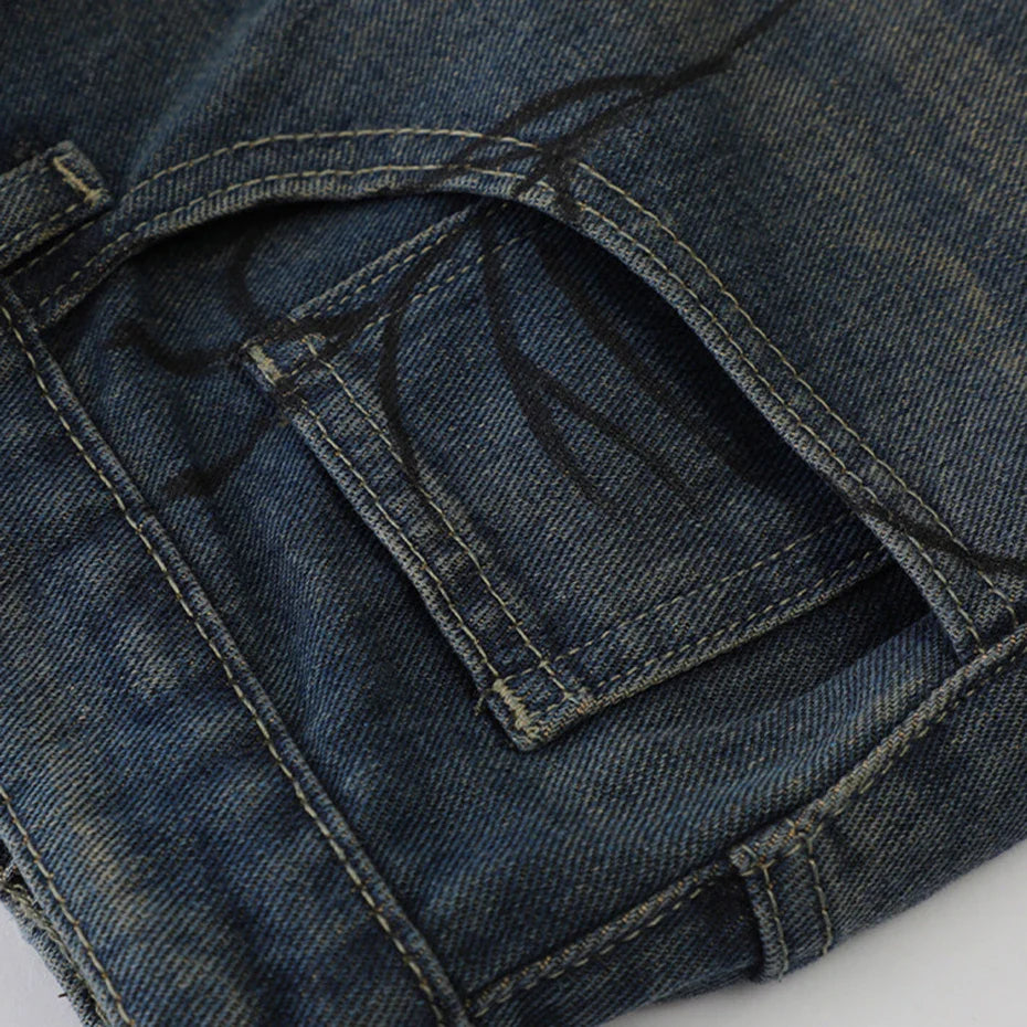Nodok Spider Cobweb Blue Jean Shorts
