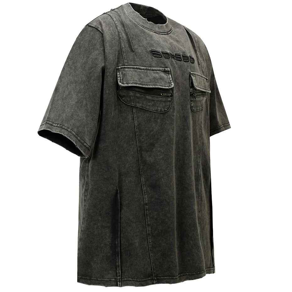 Oversized Cargo Pockets Patchwork T-Shirts