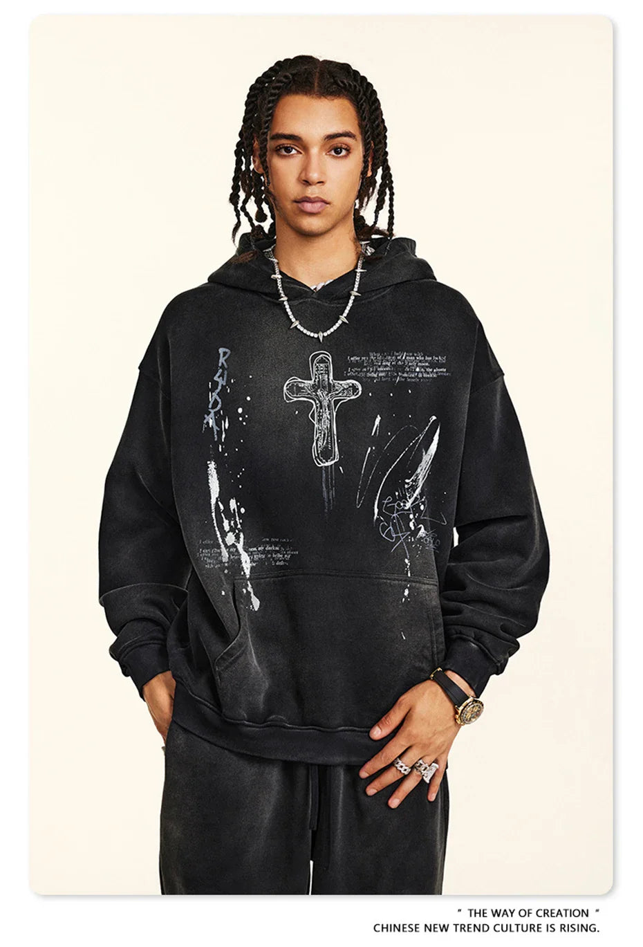 Crucifix Cross Graphic Pullover Hoodie