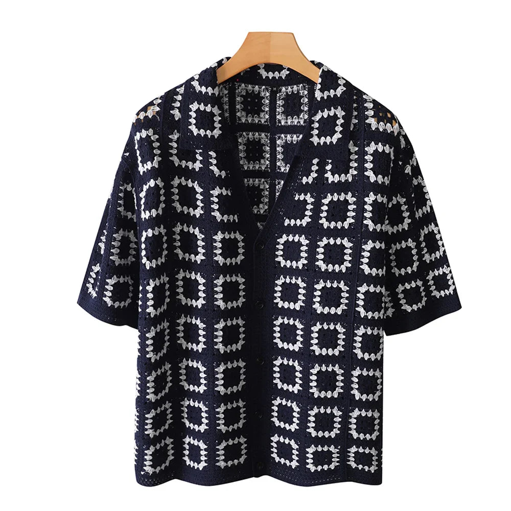 V-Neck Knitted Short Sleeve Shirt