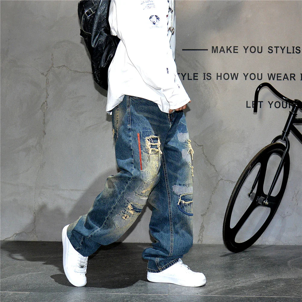 AM26 Ripped Patch Washed Jeans