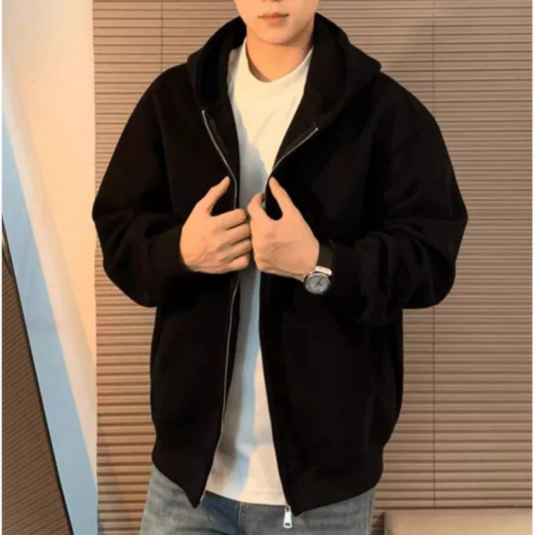 Plain Color Double Zipper Hoodie