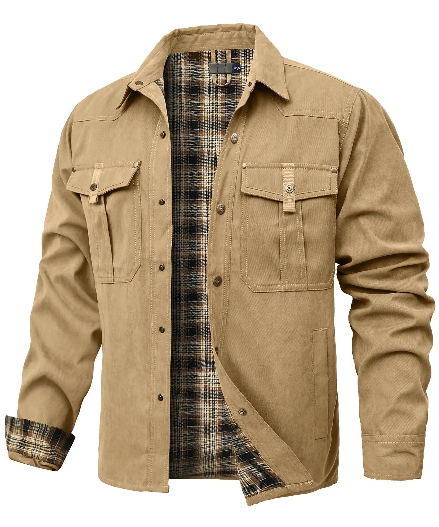 Flannel Lined Plaid Button-Up Jacket