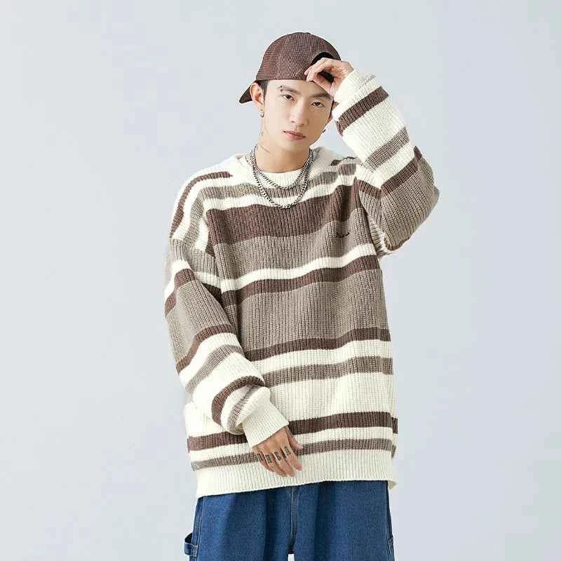Stripe Embroidery Crochet Sweater