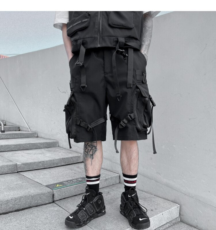 Techwear Streetwear Ribbons Baggy Shorts