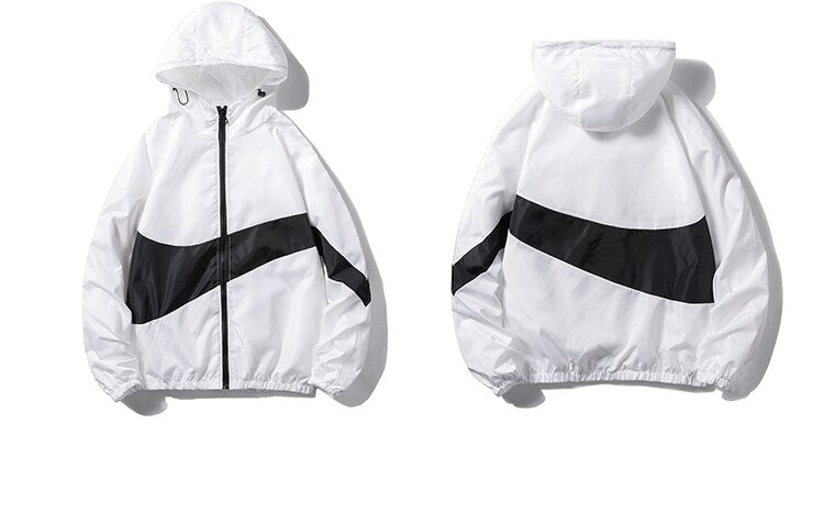 Horizontal Broad Stripe Zipper Hoodie
