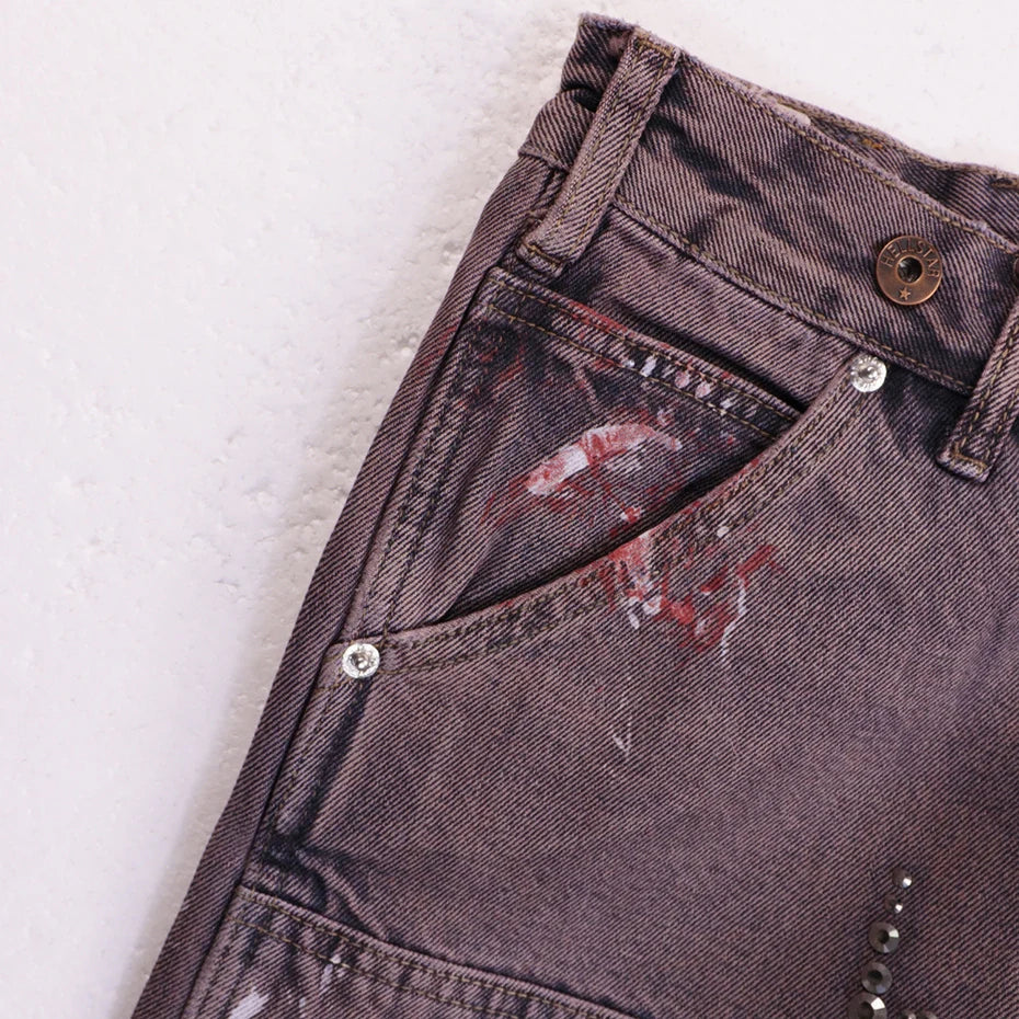 Fire Diamond Denim Rhinestone Shorts