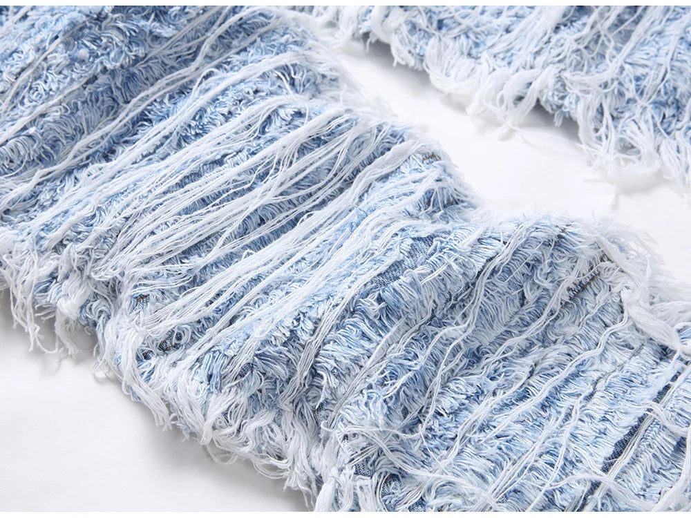 Light Blue Fringe Destroyed Jeans