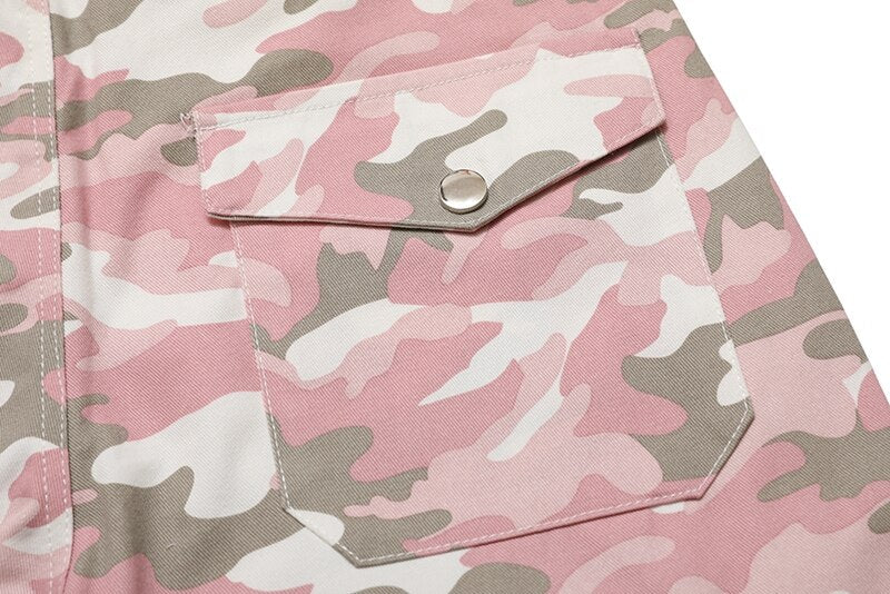 PK21 Straight Multi-pocket Cargo Pants - Pink Camo