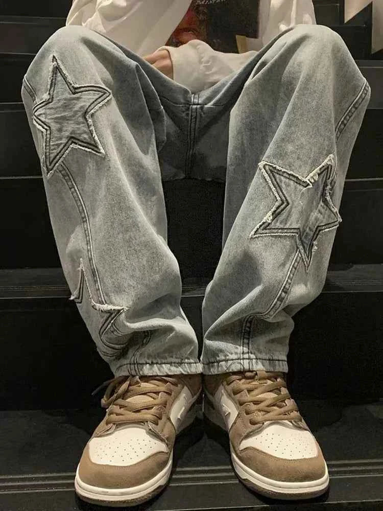 Pentagon Star Embroidery Loose Style Pants
