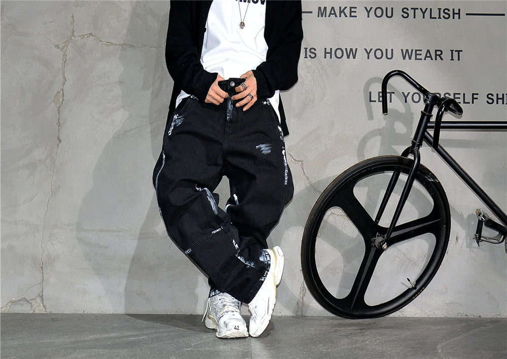 Ebony Black Splash Paint Style Pants