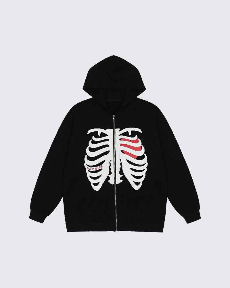 VERBLEE Rib Cage Graphic Zipper Hoodie
