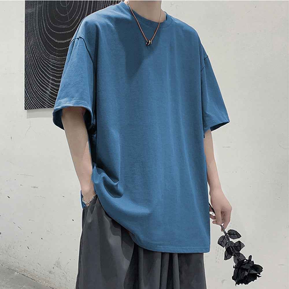 Loose Round Neck Plain T-Shirt