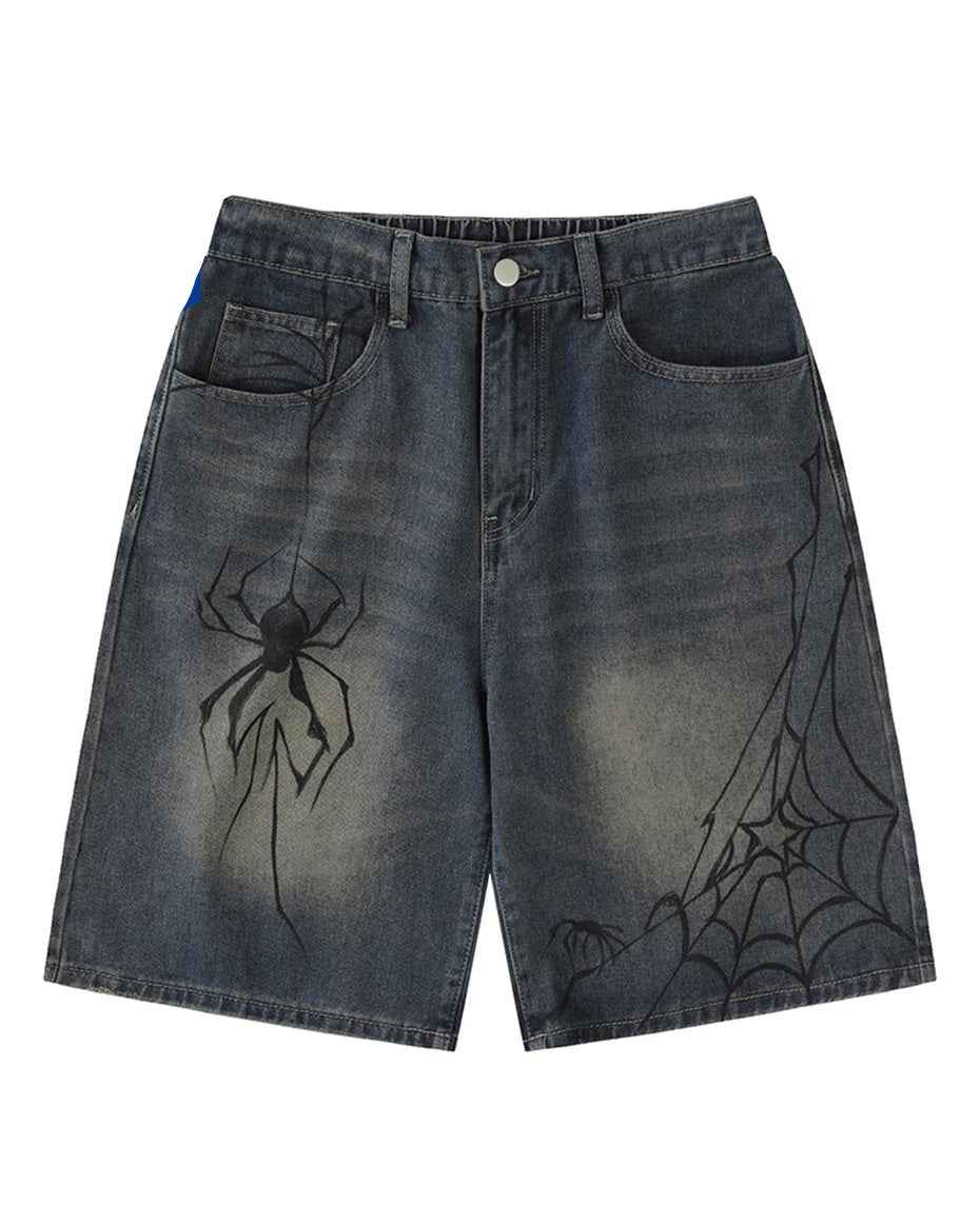 Nodok Spider Cobweb Blue Jean Shorts