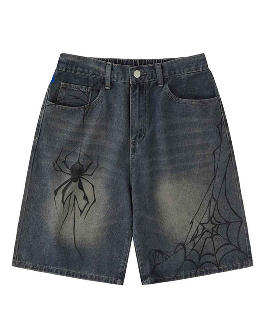 Nodok Spider Cobweb Blue Jean Shorts