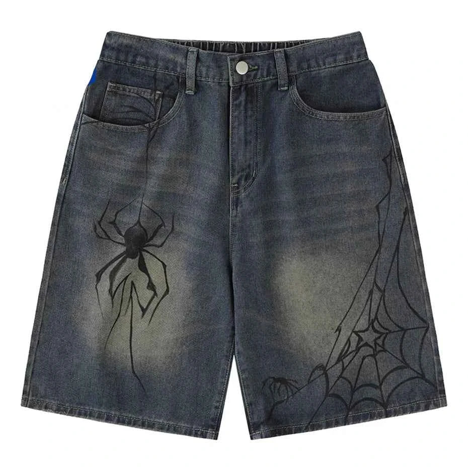 Nodok Spider Cobweb Blue Jean Shorts