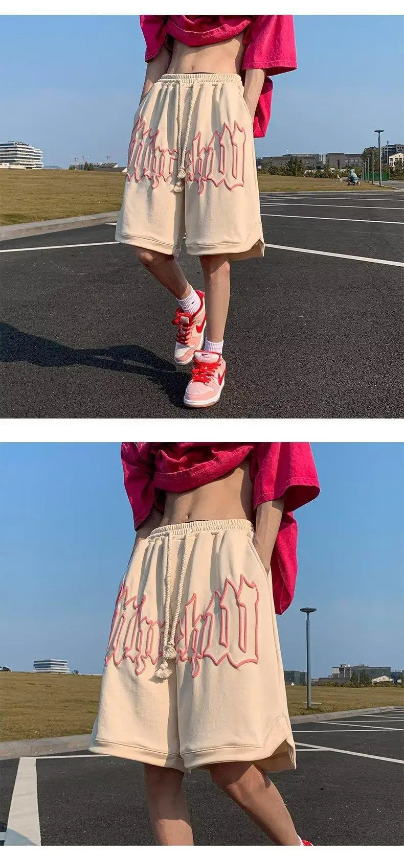 Drawstring Letter Printing Casual Loose Shorts