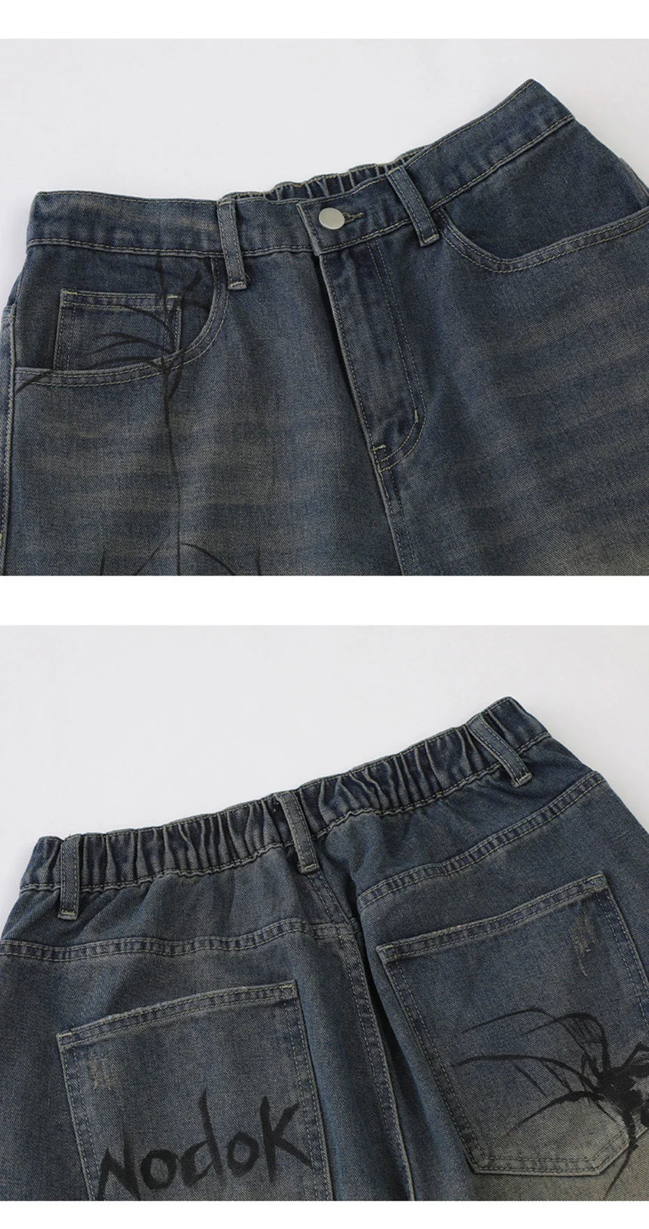 Nodok Spider Cobweb Blue Jean Shorts