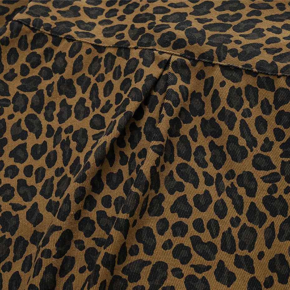 Men Vintage Leopard Shirts Streetwear Harajuku Hip Hop Oversized Shirts Button Up Blouse Casual Loose Shirts